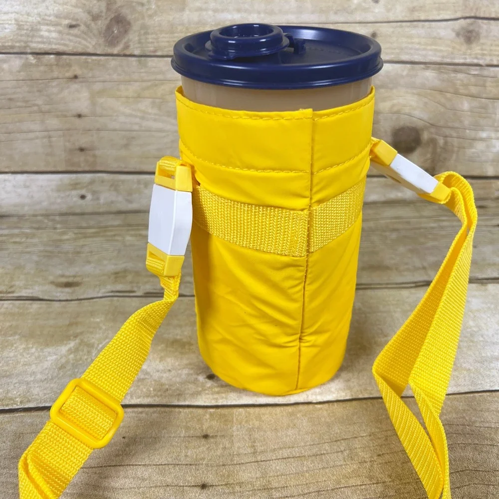 Vtg Tupperware Thirstquake 30oz Tumbler Insulated Carrying Bag Yellow and White